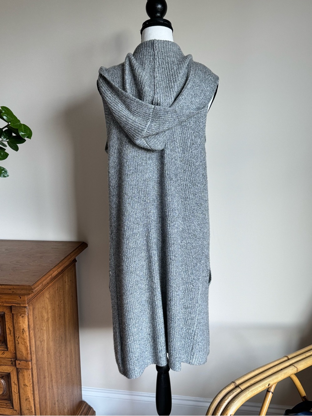 š¹ A New Day Gray Hooded Long Sweater Duster Vest Cardigan Size M - Picture 5 of 8